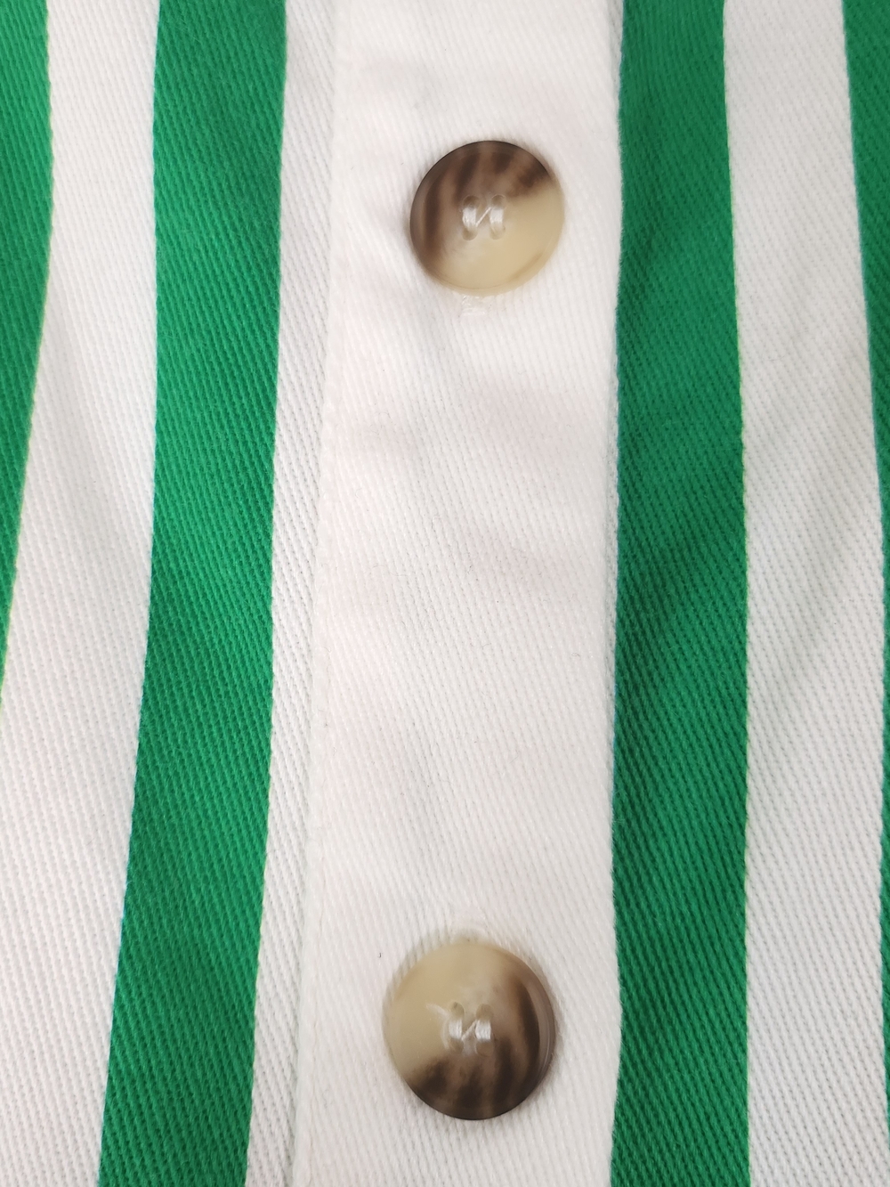 entro Anthropologie Sz S Green & White Striped Button-Front Denim Sundress - Picture 2 of 5